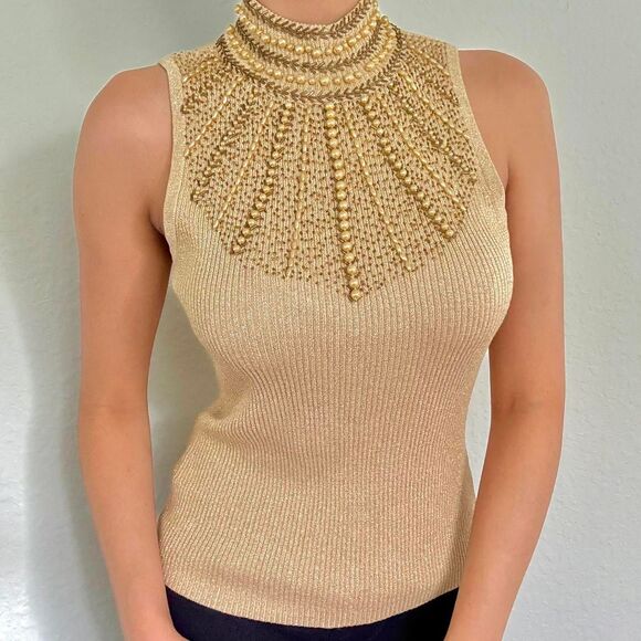 Cache gold metallic knit sleeveless top - Picture 5 of 8